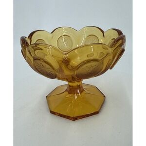 Vintage Fostoria Glass Coin Pattern Compote Footed Bowl Candy Dish Amber